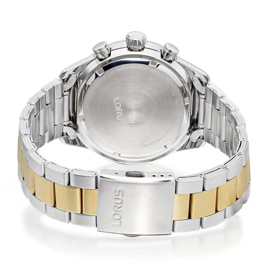 lorus chronograph gents two tone stainless steel green dial brcelet watch