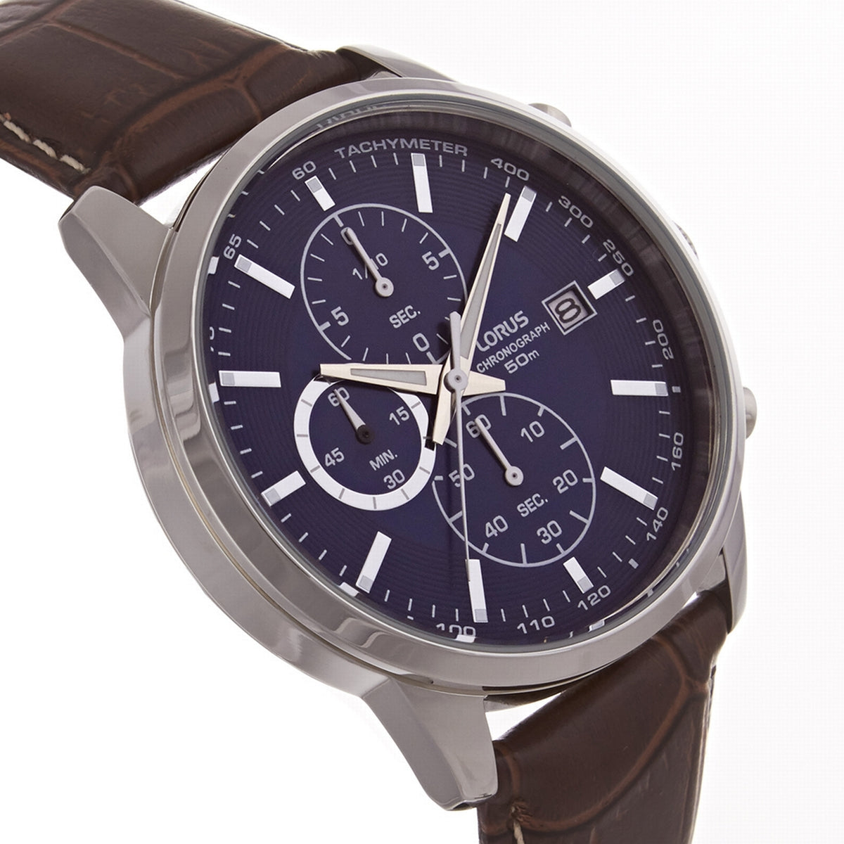 lorus quartz chronograph gents stainless steel blue dial strap watch