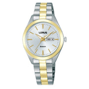 lorus quartz ladies two tone white dial bracelet watch