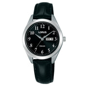 lorus quartz ladies stainless steel black dial strap watch