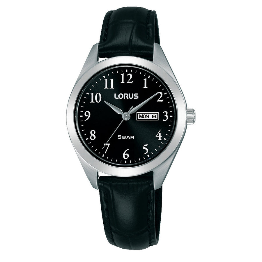 lorus quartz ladies stainless steel black dial strap watch