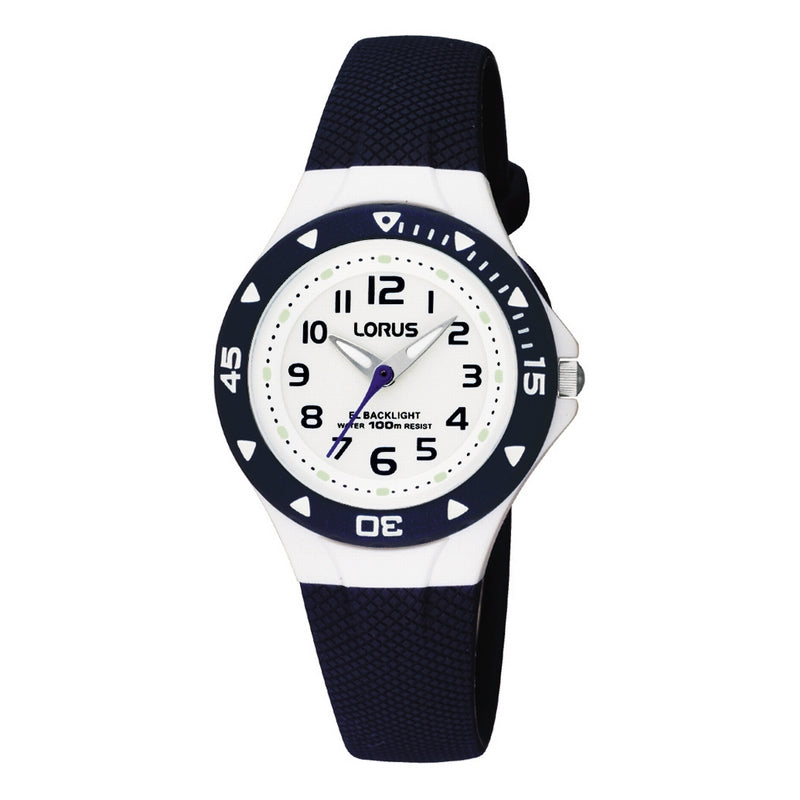 lorus quartz kids  white dial black silicone strap