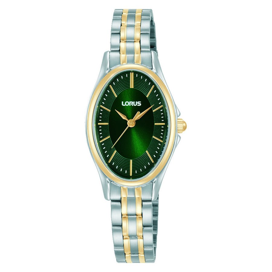 lorus quartz ladies two tone green dial bracelet watch
