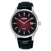 lorus quartz gents stainless steel burgundy dial strap watch