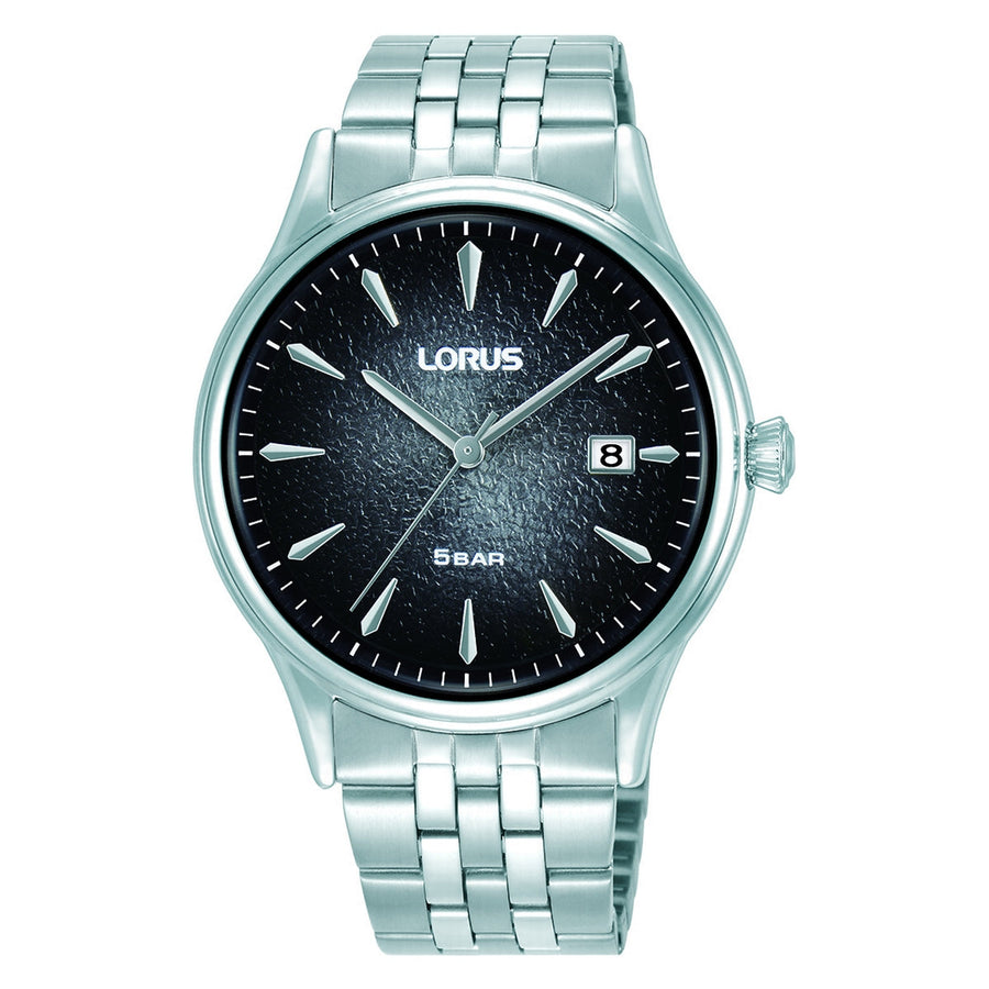 lorus quartz gents stainless steel black dial bracelet watch