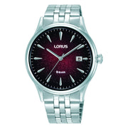 lorus quartz gents stainless steel burgundy dial bracelet watch