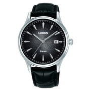 lorus quartz gents stainless steel black dial strap watch