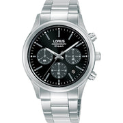 lorus quartz chronograph gents stainless steel black dial bracelet watch