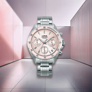 lorus quartz chronograph ladies stainless steel pink dial bracelet watch