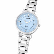 lorus solar ladies stainless steel blue dial bracelet watch