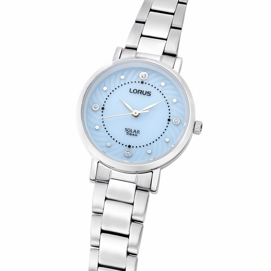 lorus solar ladies stainless steel blue dial bracelet watch
