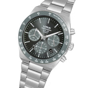 lorus solar chronograph gents stainless steel black dial bracelet watch