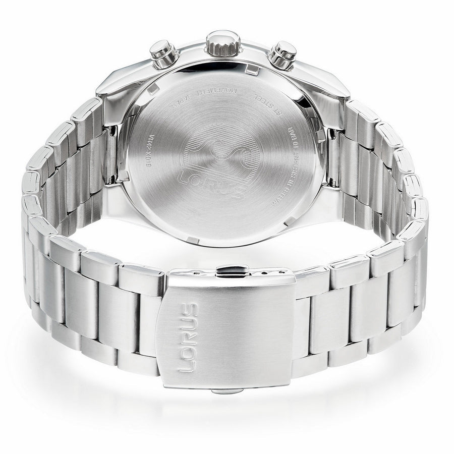 lorus solar chronograph gents stainless steel light blue dial bracelet watch