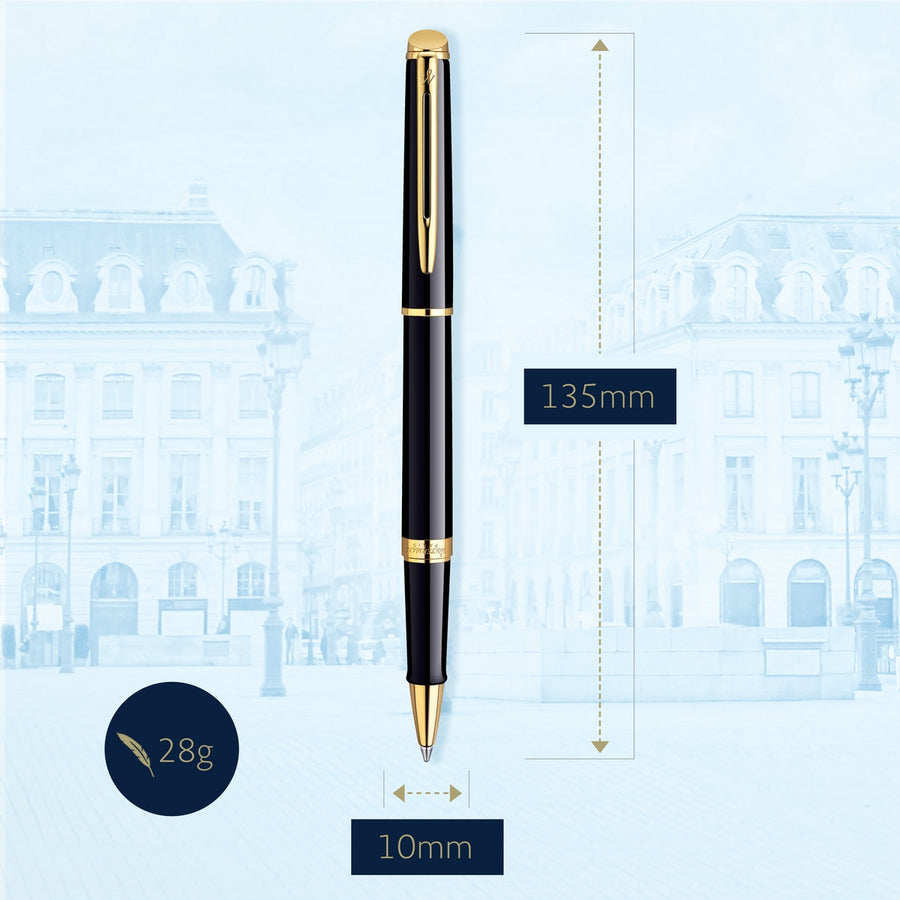 waterman - h�misph�re- roller ball  black lacquer with gold trim