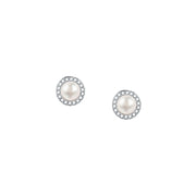 perla earrings with cz+6mm 925 pearl