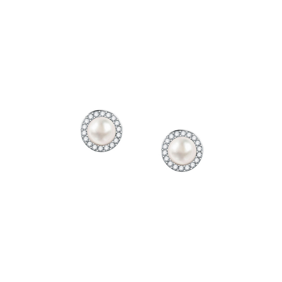 perla earrings with cz+6mm 925 pearl