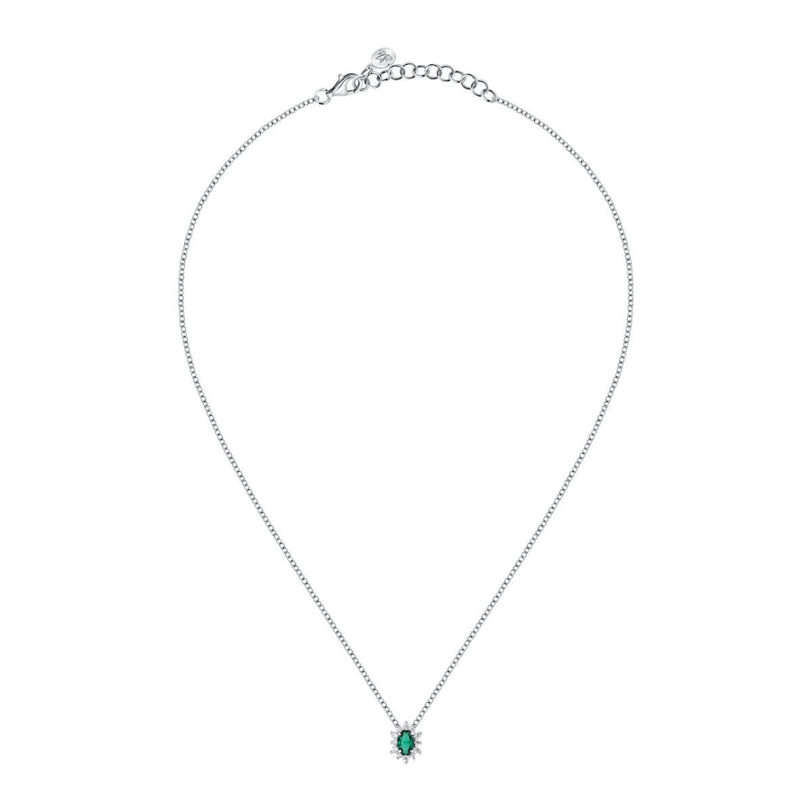 tesori pendant 925 silver white with emerald central cz 38+4cm