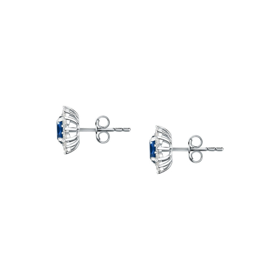 tesori stud earrings 925 silver white with sapphire central cz