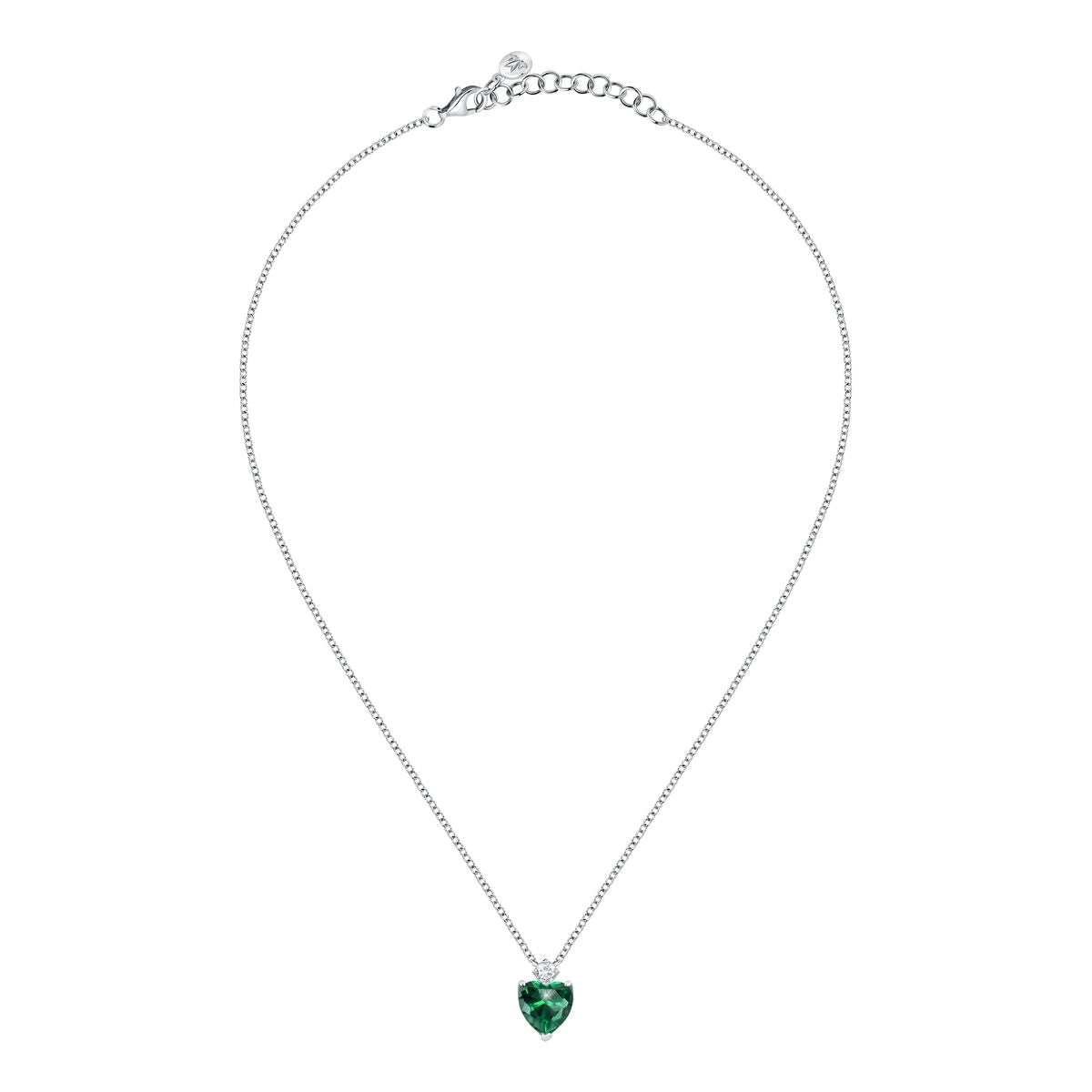 tesori pendant 925 silver large emerald heart cz 38+4cm