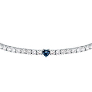 tesori bracelet 925 silver white cz with sapphire heart centre cz 19cm