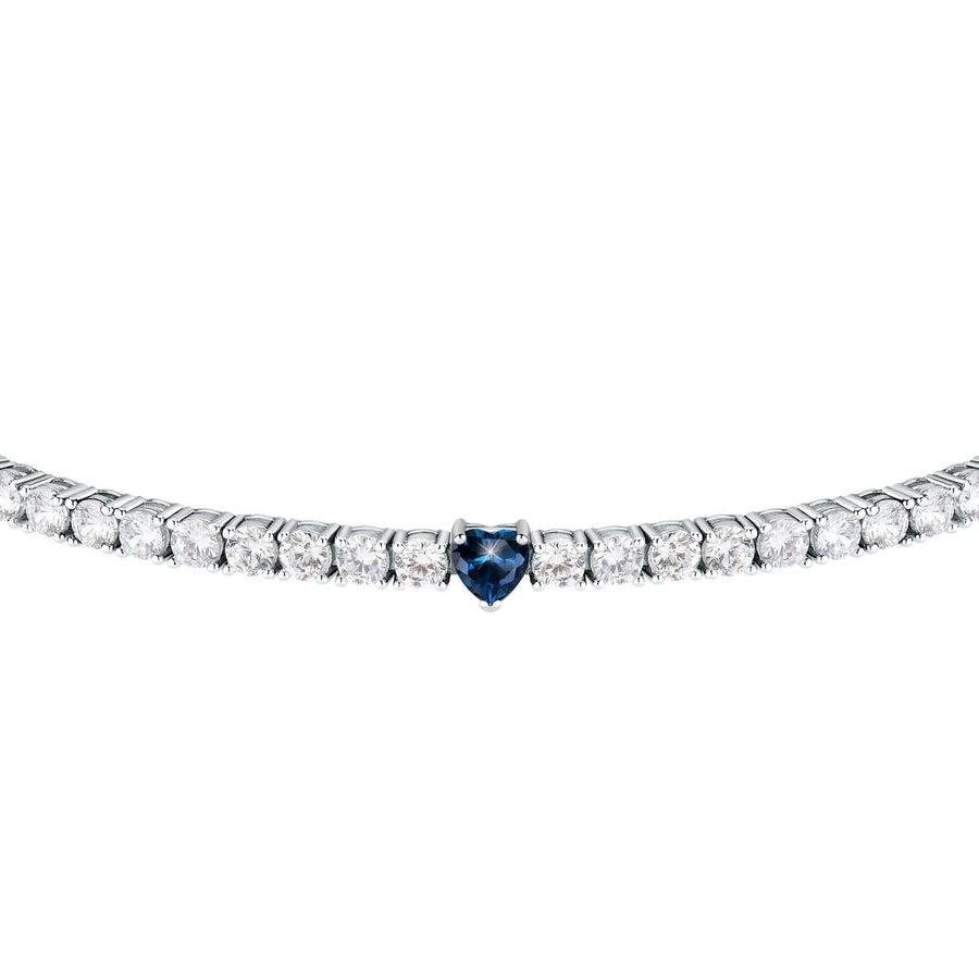 tesori bracelet 925 silver white cz with sapphire heart centre cz 19cm