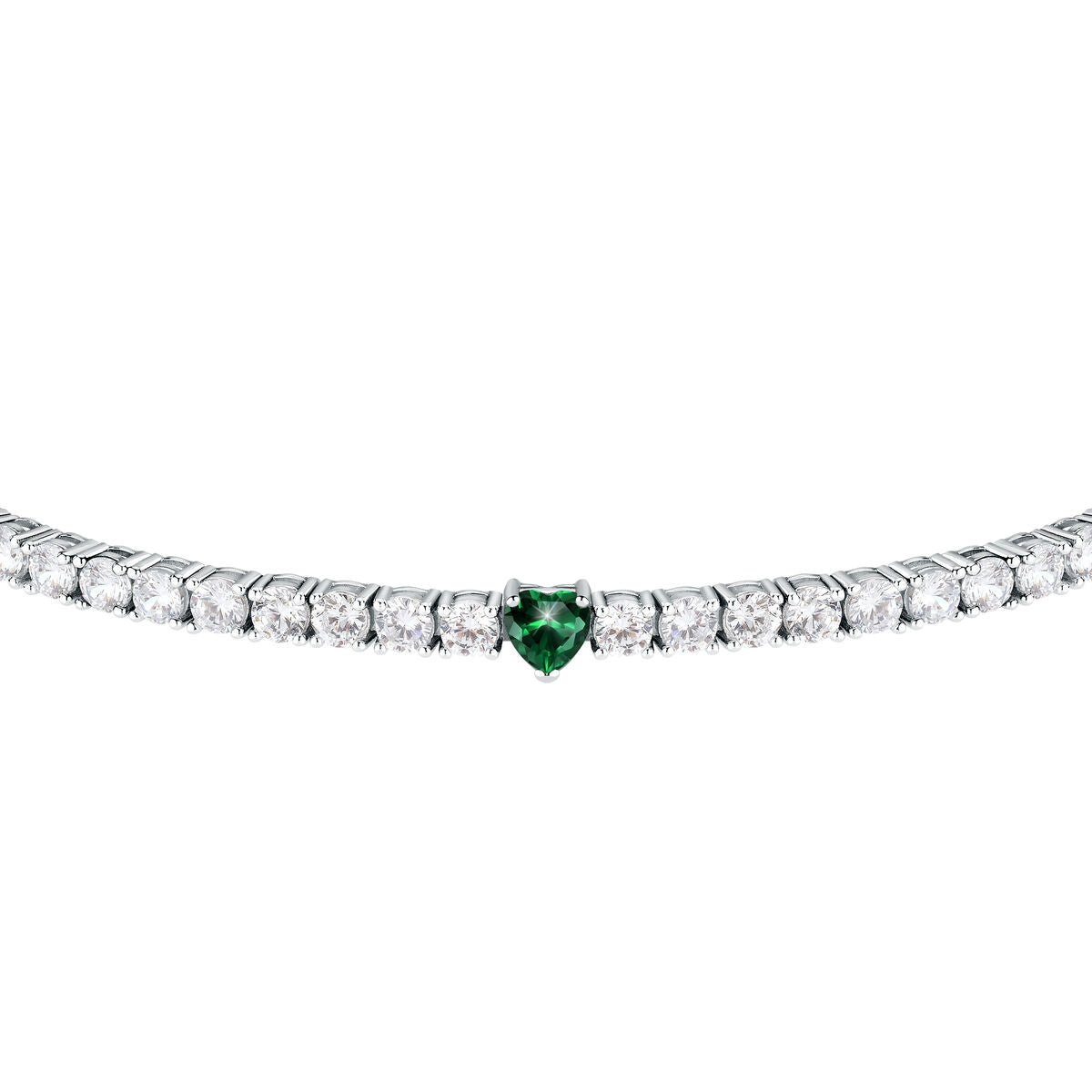 tesori bracelet 925 silver white cz with emerald heart centre cz 19cm