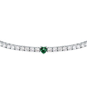 tesori bracelet 925 silver white cz with emerald heart centre cz 19cm