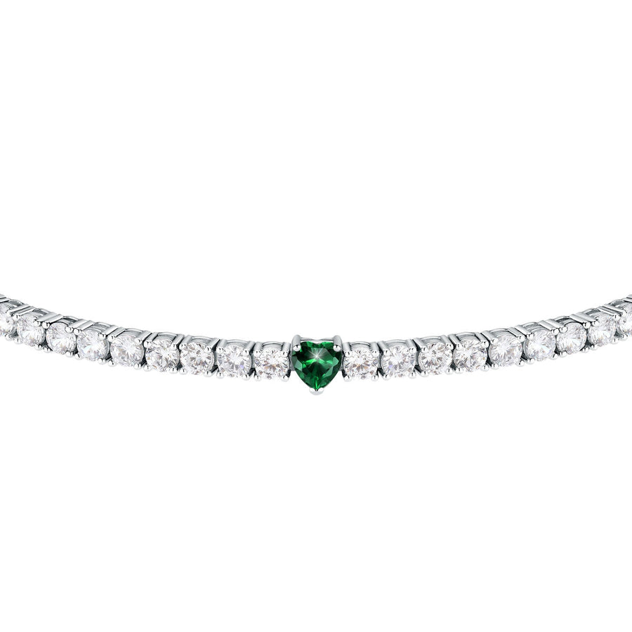 tesori bracelet 925 silver white cz with emerald heart centre cz 19cm