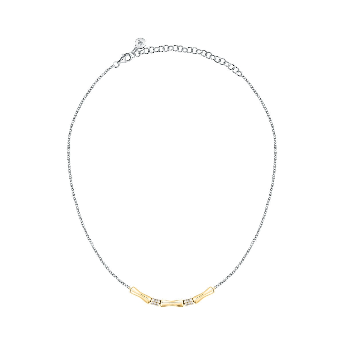 essenza necklace 925 silver bamboo feature with cz 18k gold plating 38+7cm