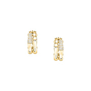 essenza huggie earrings 925 silver bamboo feature with cz 18k gold plating