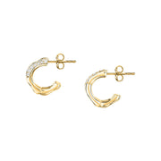 essenza huggie earrings 925 silver bamboo feature with cz 18k gold plating