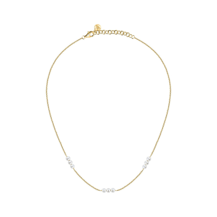 perla necklace 925 silver 18k yellow gold plated 3+3+3 pearls 38+4cm