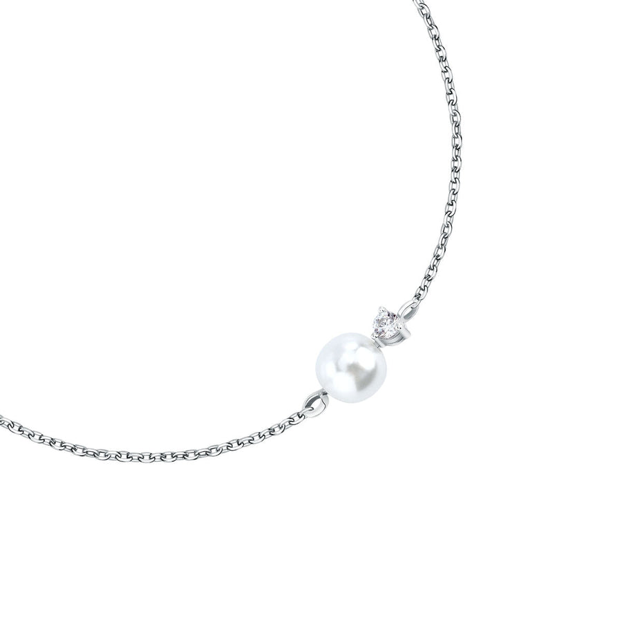 perla bracelet 925 silver single pearl with cz  19cm