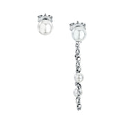 perla stud earrings 925 silver pearl with 1 drop chain side