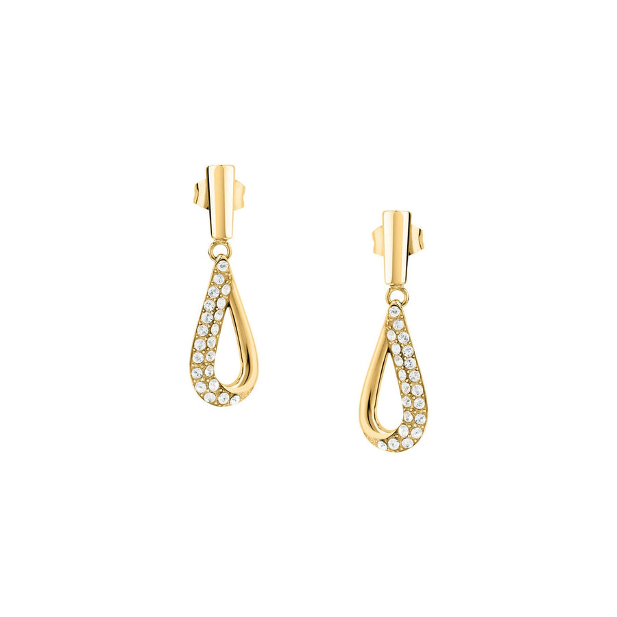 morellato 18k gold plated design earring stainless steel yg crystal 30x9mm