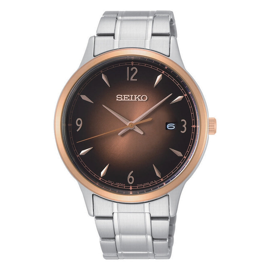 seiko quartz gents two tone brown dial bracelet watch