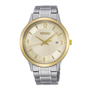 seiko quartz 50th anniversary  gents two tone cream dial bracelet watch