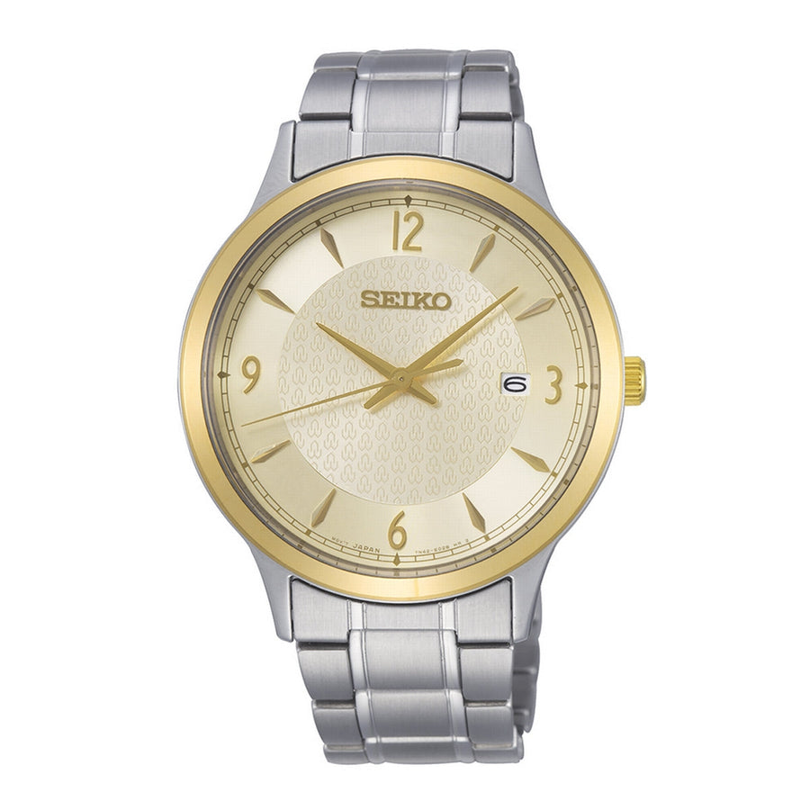 seiko quartz 50th anniversary  gents two tone cream dial bracelet watch