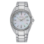 seiko quartz ladies stainless steel 18 diamonds mop dial bracelet watch