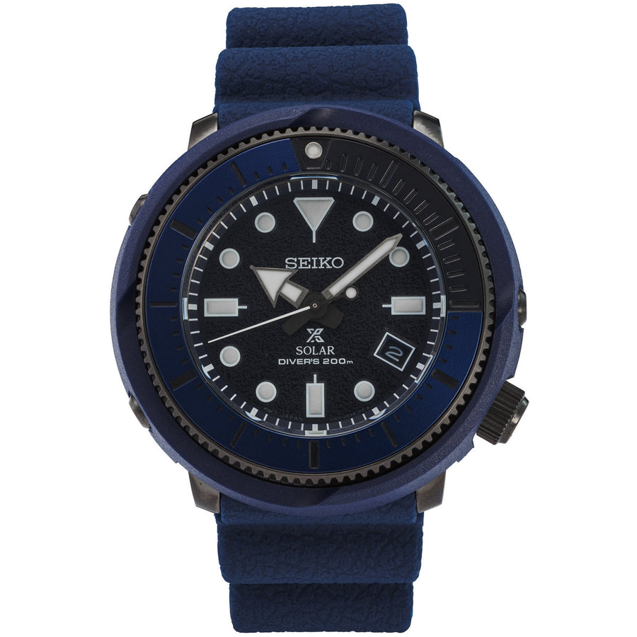 seiko prospex street series solar blue stainless steel and plastic divers blue dial rubber strap watch