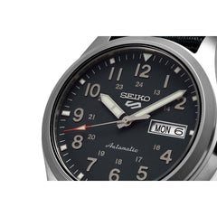 seiko seiko 5 sports field watch automatic grey  dial, 39.4mm, 10bar, nylon strap  watch
