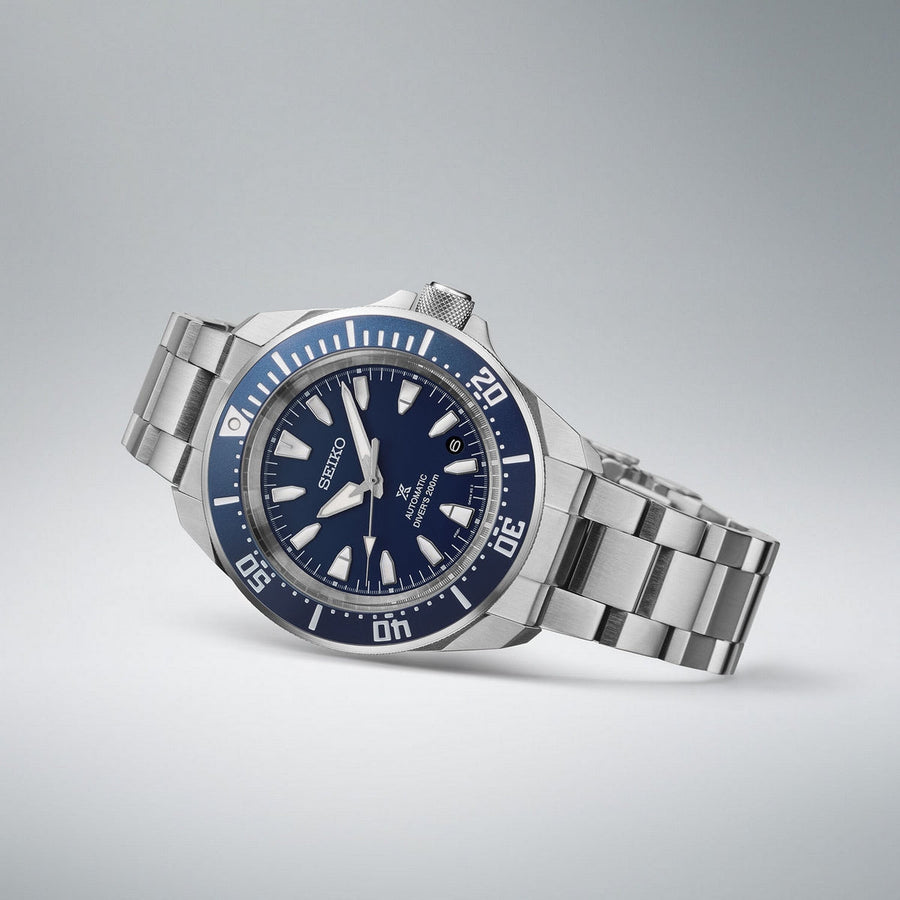 seiko prospex 4r compact mechanical diver's watch in cobalt blue