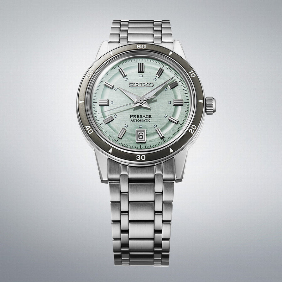 seiko presage style 60s in ice green bracelet watch
