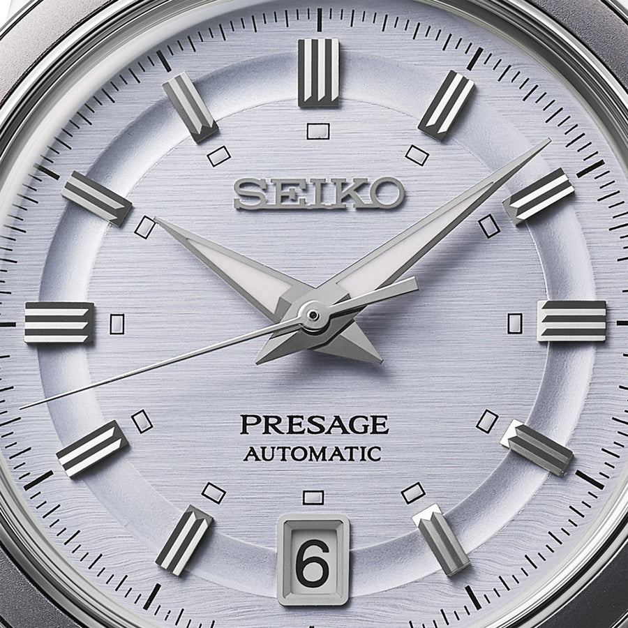 seiko presage style 60s in silvery violet bracelet watch