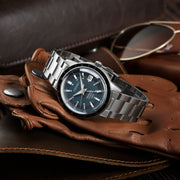 seiko presage 'petrol blue' style 60s road trip gmt