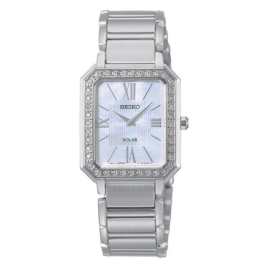 seiko solar ladies stainless steel mop dial bracelet watch