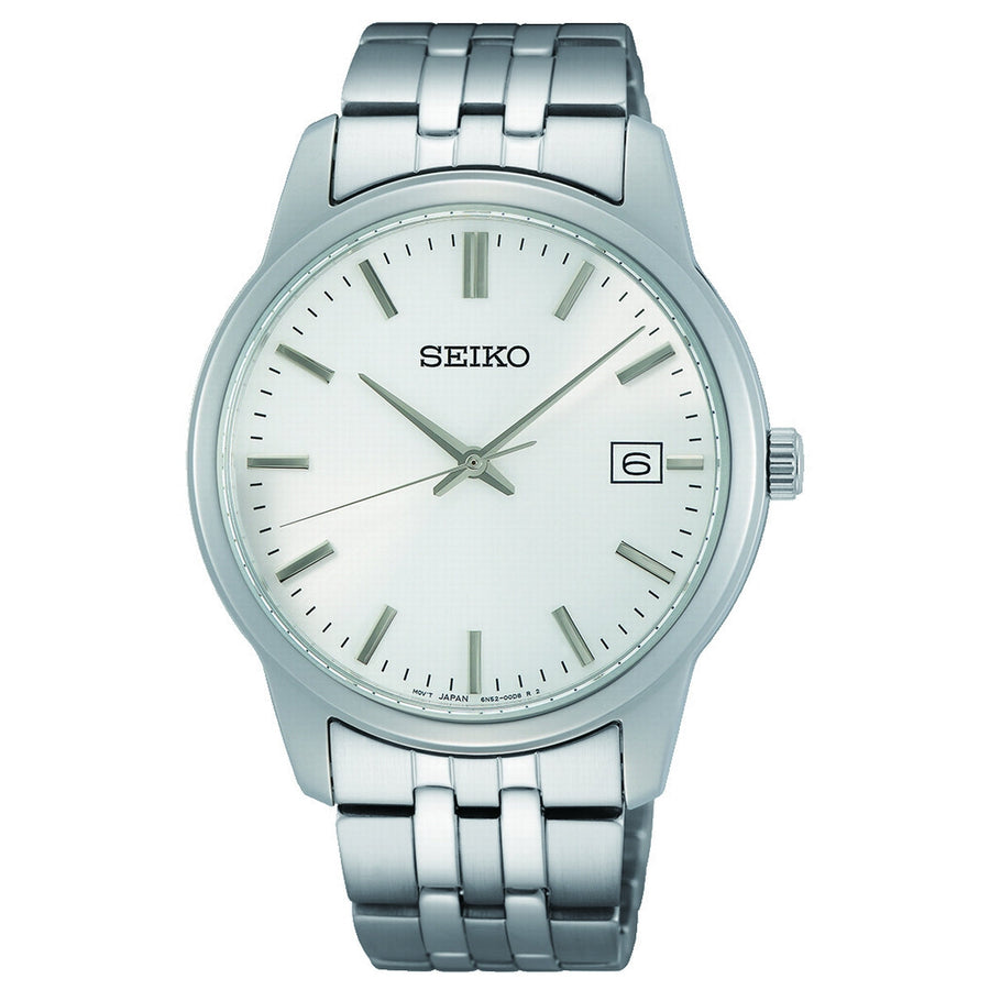 seiko quartz gents stainless steel white dial bracelet watch