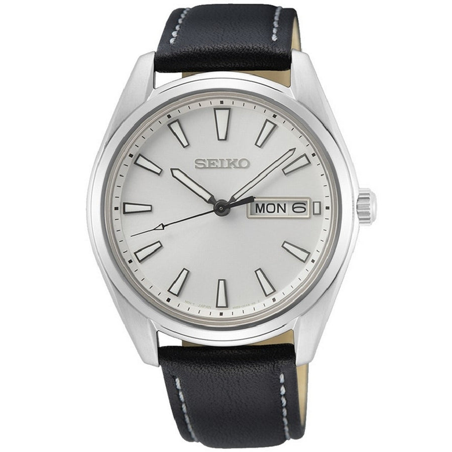 seiko gents white dial strap watch