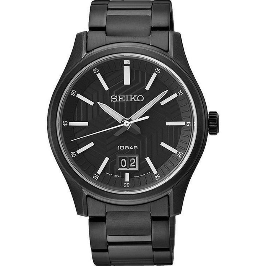 seiko gents quartz ion plated black bracelet