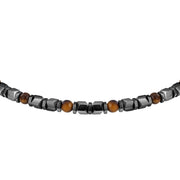 sector basic bracelet stainless steel grey hematite & tiger eye stones 21cm